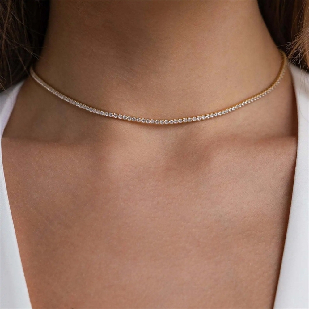 NEW GOLD PLATED DIAMOND TENNIS NECKLACE